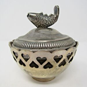Vintage R Morgan Collection Brass Dish Silver-tone Fish Mid Century Covered Bowl